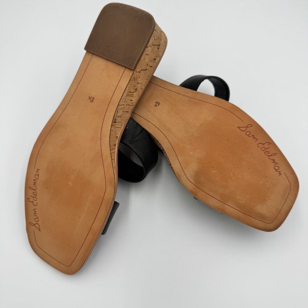 Sam Edelman Vena Black Leather Cork Wedge Slide Sandal Double Strap 8.5 EU 38.5 - Picture 3 of 16